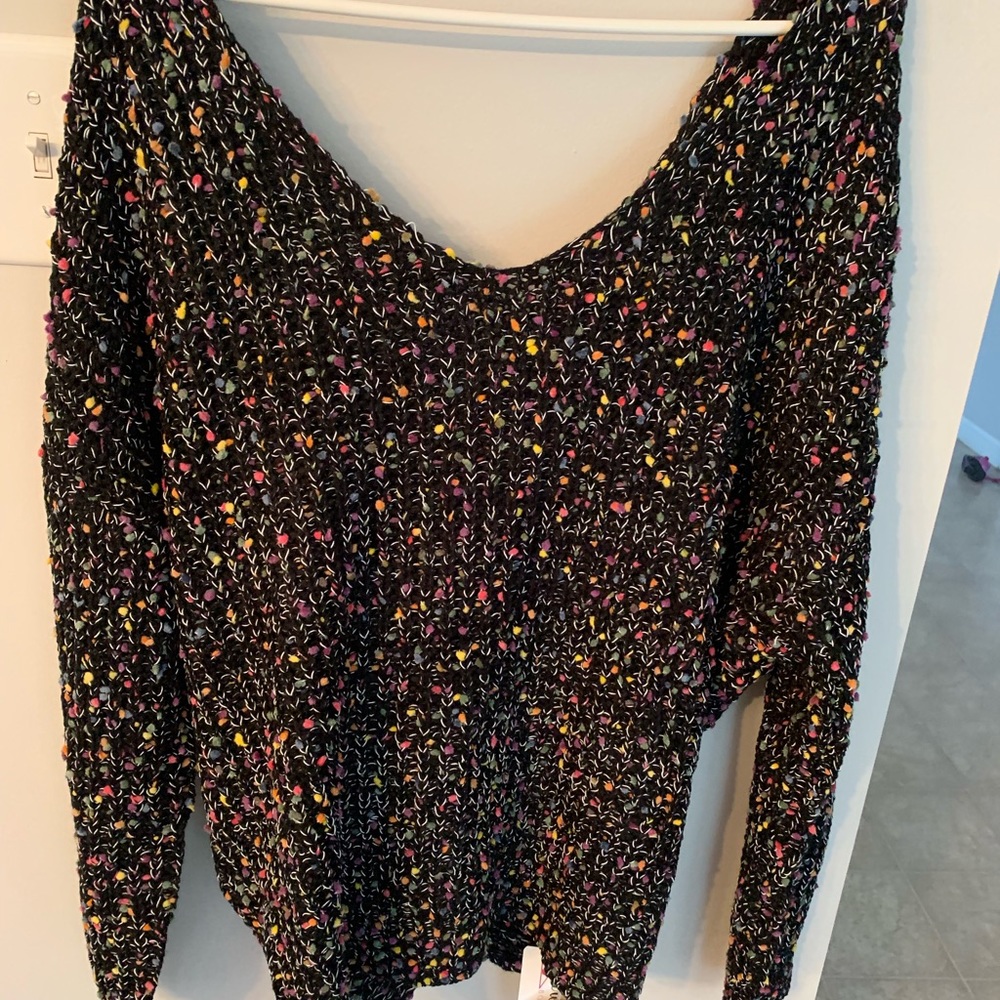 Large Confetti Twist Back Sweater - Black